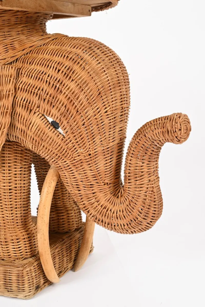 Outlet Pamono Large Rattan and Wicker Elephant Side Table attributed to Vivai del Sud, Italy, 1970s