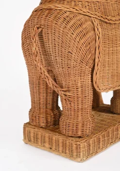 Outlet Pamono Large Rattan and Wicker Elephant Side Table attributed to Vivai del Sud, Italy, 1970s