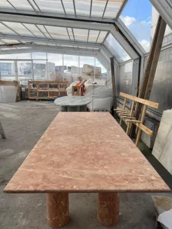Clearance Pamono Large Rectangle Dining Table in Coral Portuguese Travertine by My Habitat Design