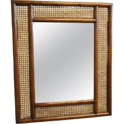 New Pamono Large Rectangular Mirror with Bergère and Rattan Frame, 1960