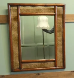 New Pamono Large Rectangular Mirror with Bergère and Rattan Frame, 1960