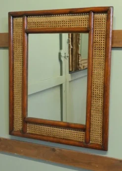 New Pamono Large Rectangular Mirror with Bergère and Rattan Frame, 1960