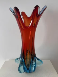 Best Pamono Large Red Flower-Shaped Murano Vase by Fr.lli Toso, 1950s