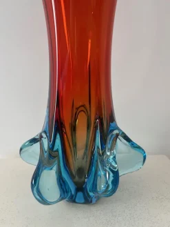 Best Pamono Large Red Flower-Shaped Murano Vase by Fr.lli Toso, 1950s