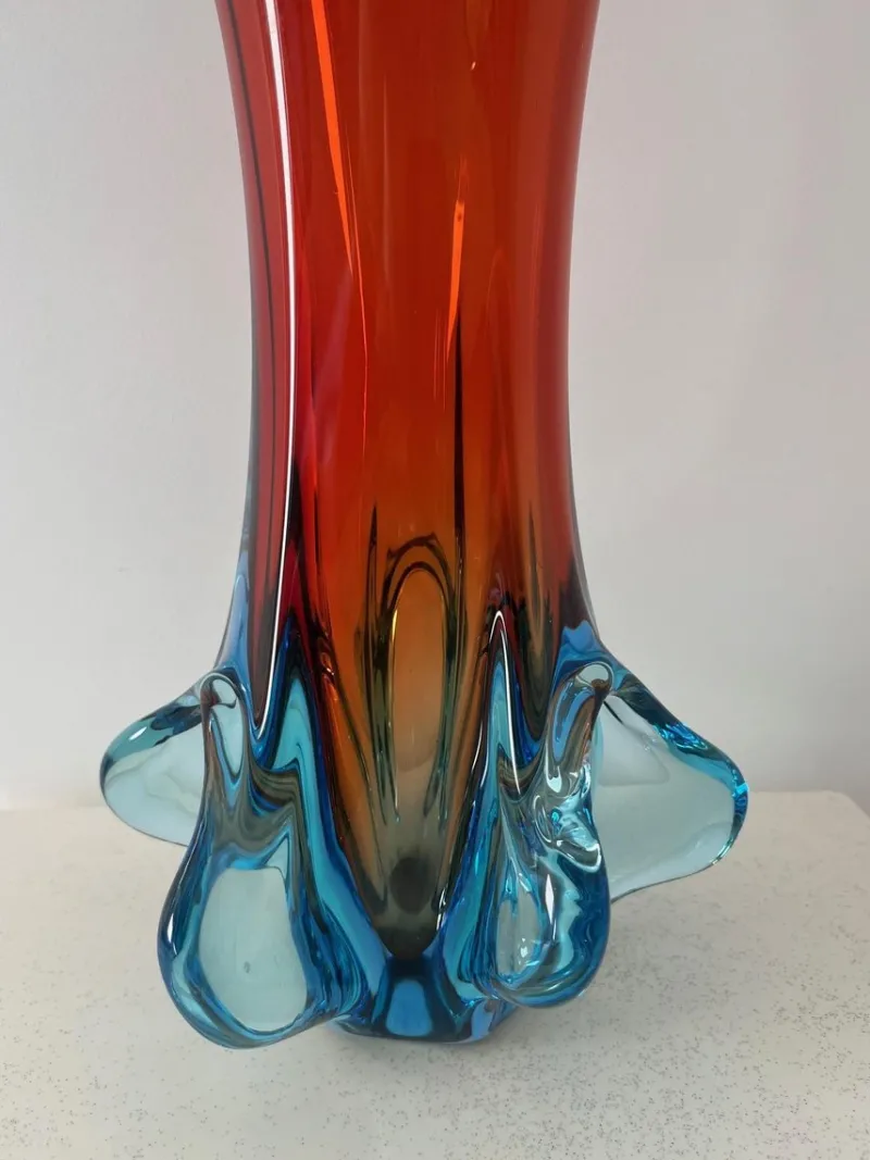 Best Pamono Large Red Flower-Shaped Murano Vase by Fr.lli Toso, 1950s