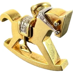 Outlet Pamono Large Rocking Horse 18k Yellow White Gold Diamond Pendant from Al Angiolino & Zogno, 1980s