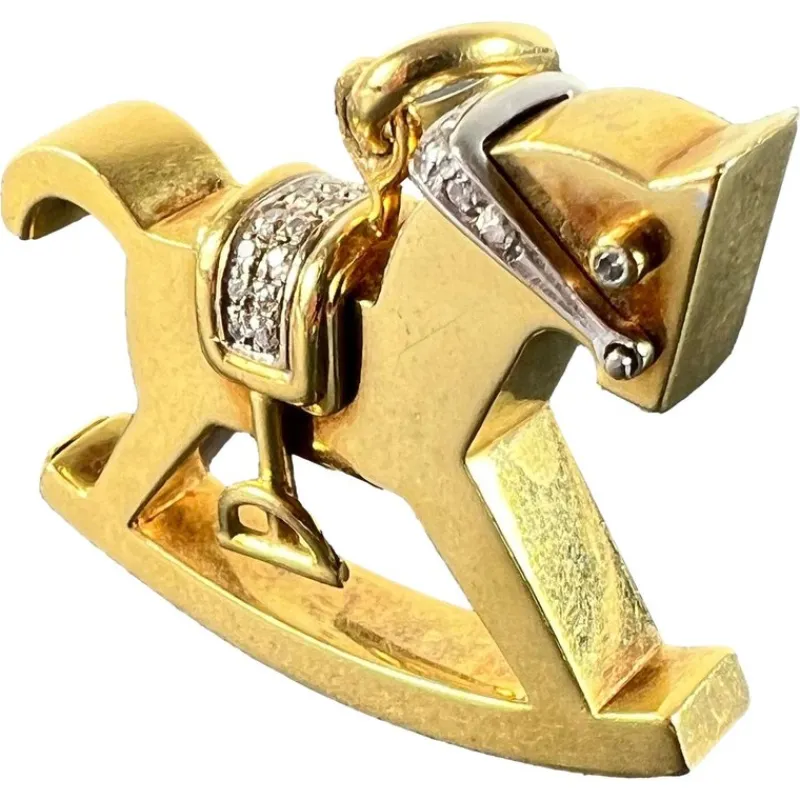 Outlet Pamono Large Rocking Horse 18k Yellow White Gold Diamond Pendant from Al Angiolino & Zogno, 1980s