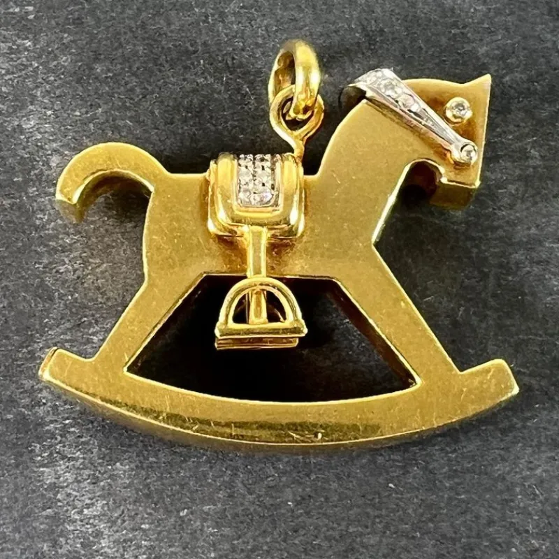 Outlet Pamono Large Rocking Horse 18k Yellow White Gold Diamond Pendant from Al Angiolino & Zogno, 1980s