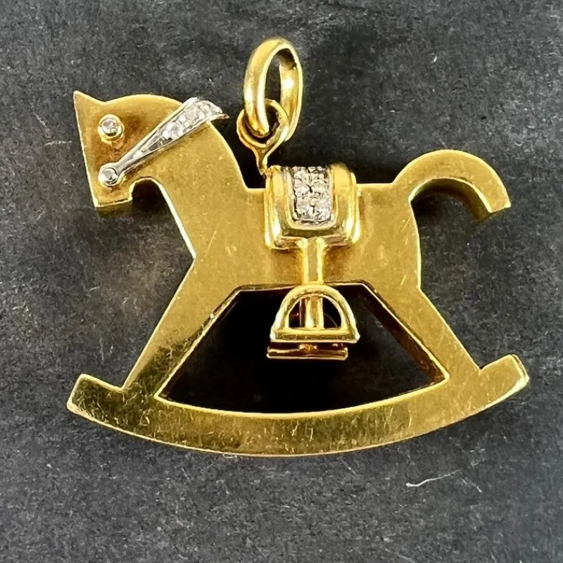 Outlet Pamono Large Rocking Horse 18k Yellow White Gold Diamond Pendant from Al Angiolino & Zogno, 1980s