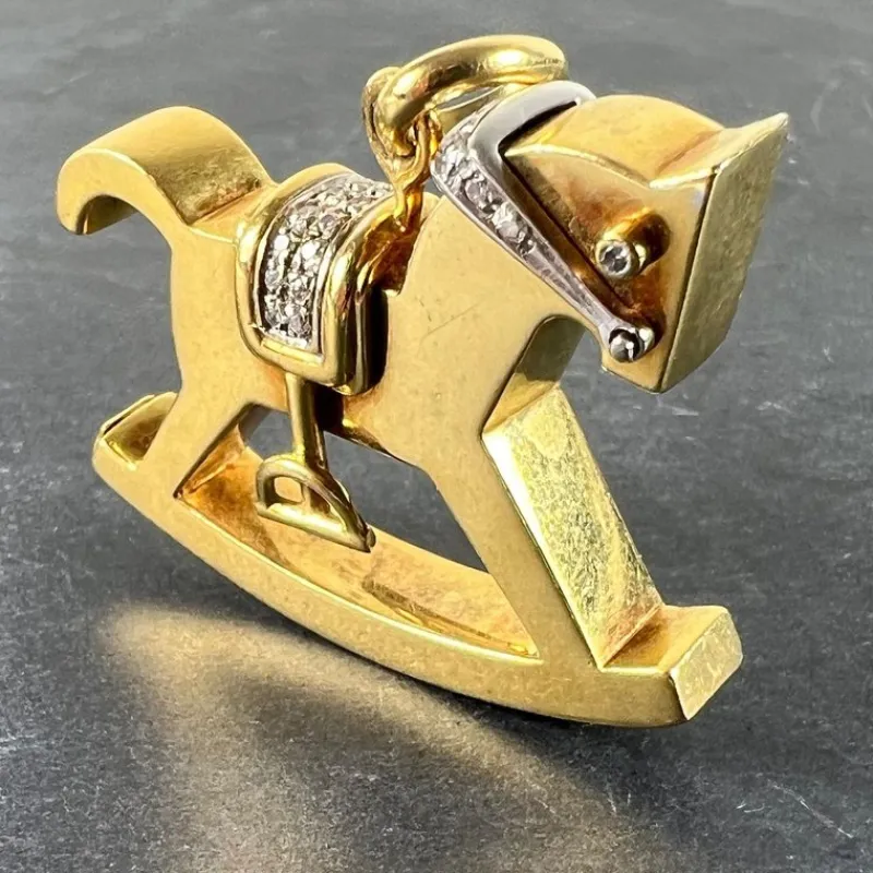 Outlet Pamono Large Rocking Horse 18k Yellow White Gold Diamond Pendant from Al Angiolino & Zogno, 1980s