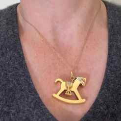 Outlet Pamono Large Rocking Horse 18k Yellow White Gold Diamond Pendant from Al Angiolino & Zogno, 1980s