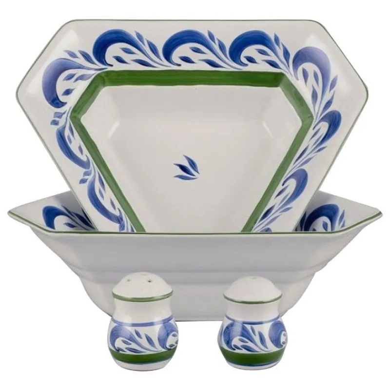 Pamono Large Salad Bowls and Salt and Pepper Set in Ceramic from Herend, Hungary, 1980s, Set of 4