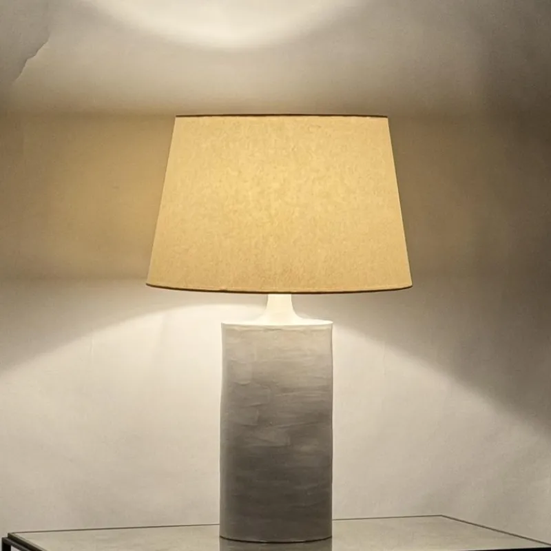 Pamono Large Satin White Rouleau Ceramic Table Lamp by Atelier Cabanel> Table Lamps