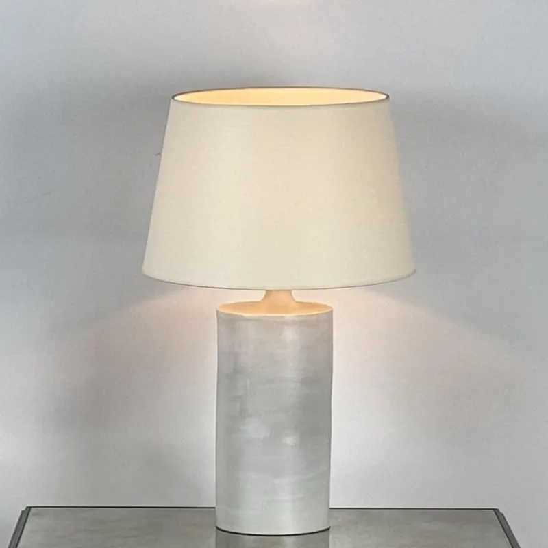 Pamono Large Satin White Rouleau Ceramic Table Lamp by Atelier Cabanel> Table Lamps