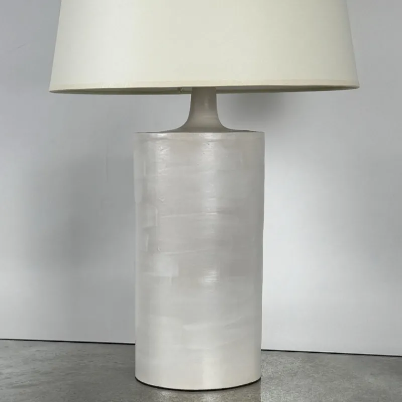 Pamono Large Satin White Rouleau Ceramic Table Lamp by Atelier Cabanel> Table Lamps