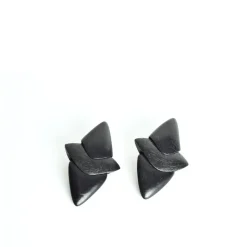 Pamono Large Sculptural Black Ear-Clips in Ebony from Monies, Denmark, 2000s, Set of 2> Earrings