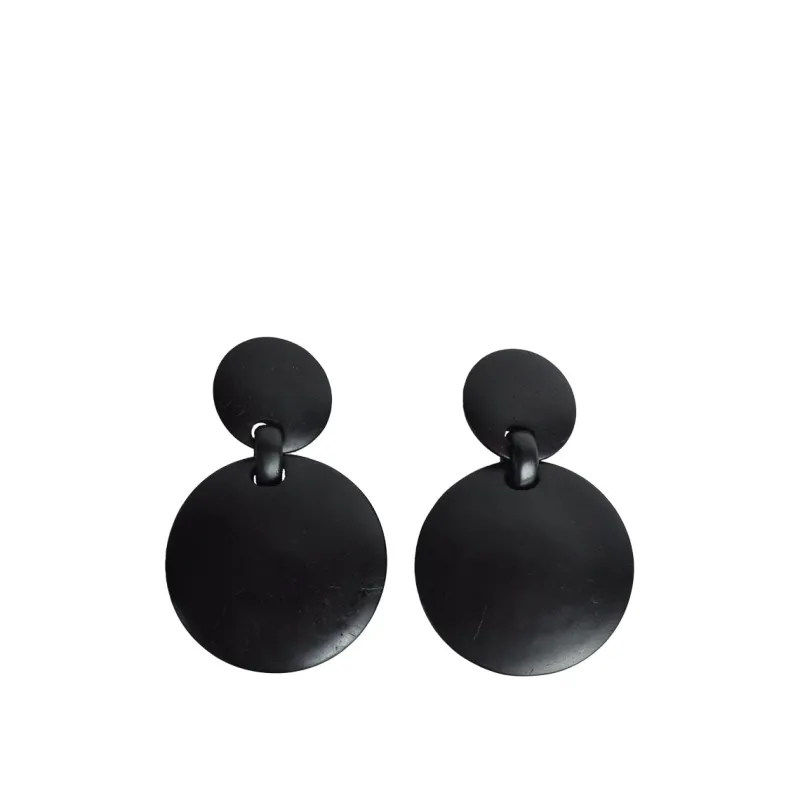 Pamono Large Sculptural Black Ear-Clips in Ebony, Denmark, 2000s, Set of 2> Earrings