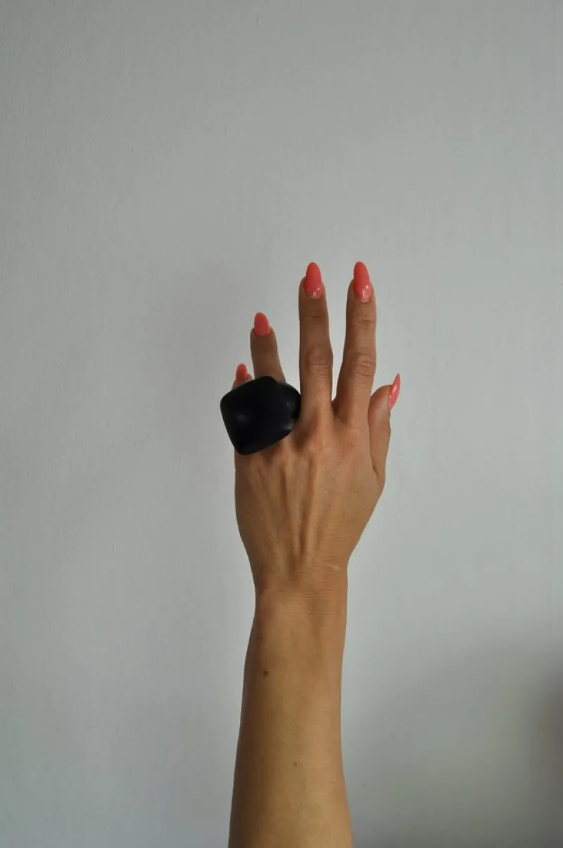 Pamono Large Sculptural Black Ring in Ebony, Denmark, 2000s> Rings