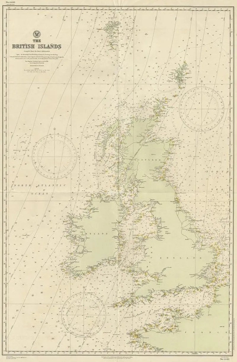Sale Pamono Large Sea Chart of the British Islands, 1918