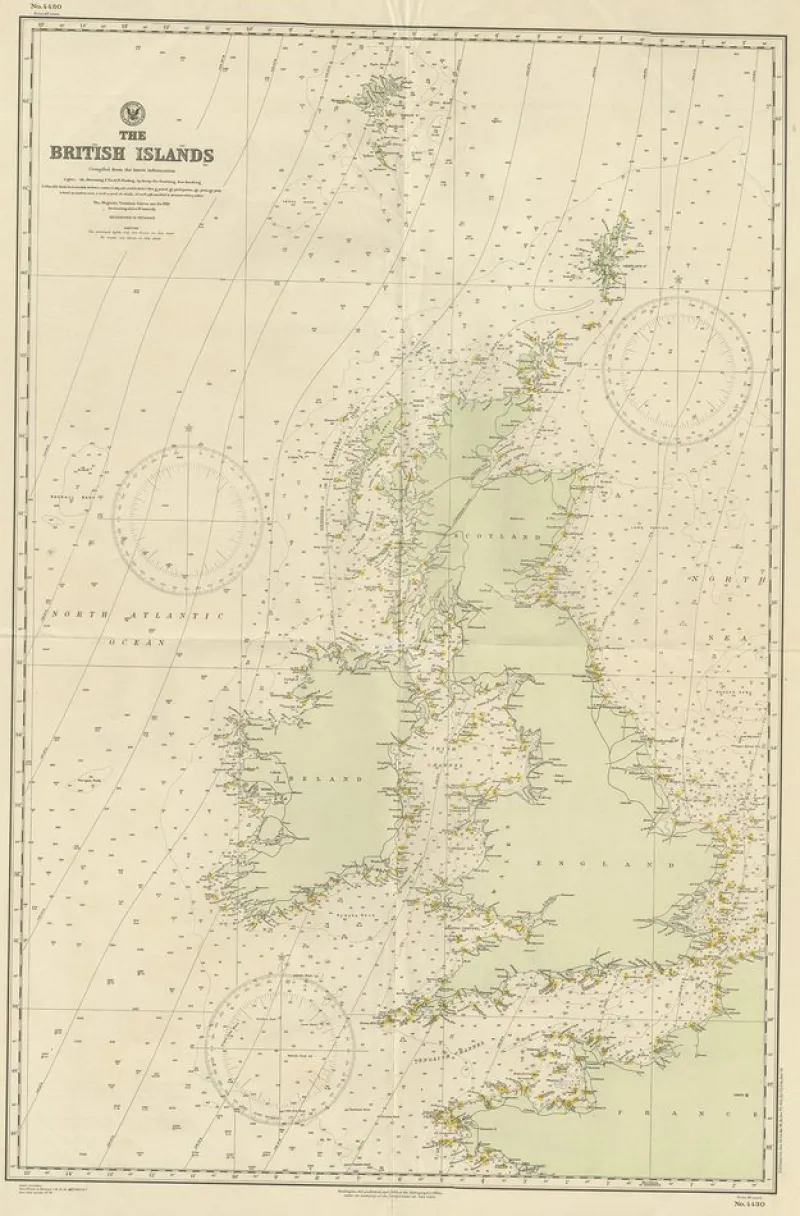 Sale Pamono Large Sea Chart of the British Islands, 1918