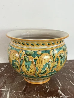 Pamono Large Sicilian Glazed Ceramic Cachepot from Santo Stefano Di Camastra, 1970s> Planters And Jardiniere