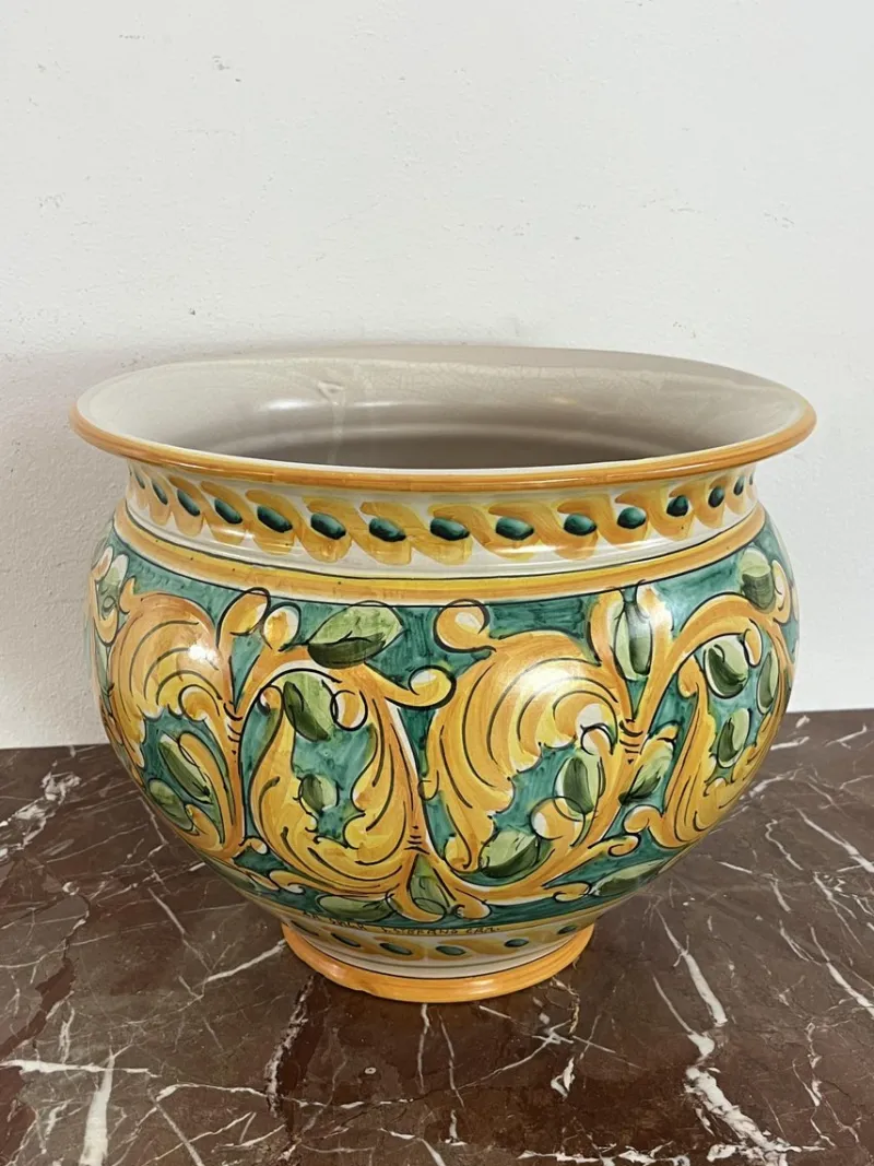 Pamono Large Sicilian Glazed Ceramic Cachepot from Santo Stefano Di Camastra, 1970s> Planters And Jardiniere