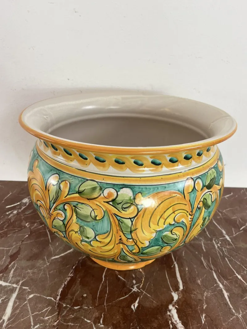 Pamono Large Sicilian Glazed Ceramic Cachepot from Santo Stefano Di Camastra, 1970s> Planters And Jardiniere