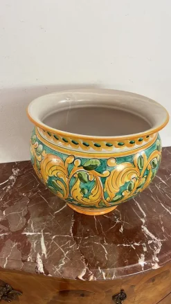 Pamono Large Sicilian Glazed Ceramic Cachepot from Santo Stefano Di Camastra, 1970s><noscript><img width=