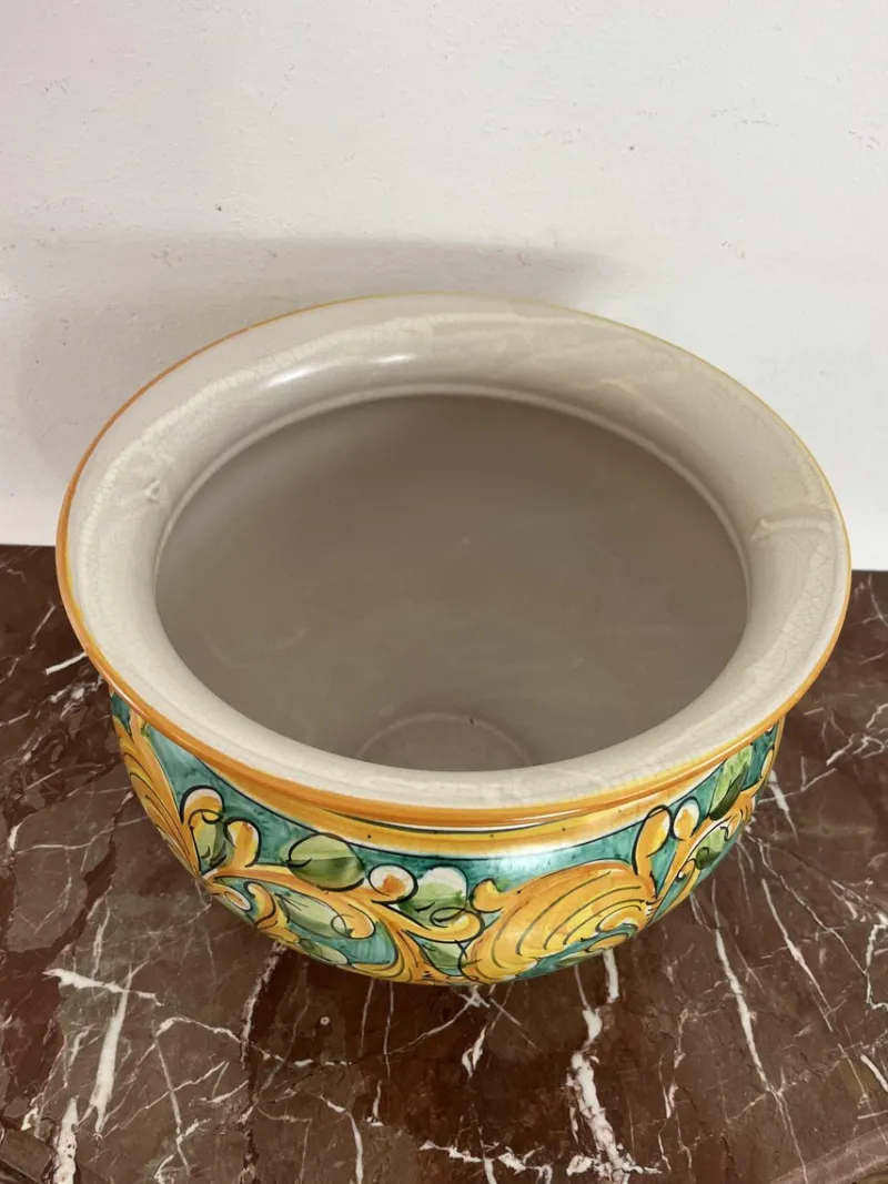 Pamono Large Sicilian Glazed Ceramic Cachepot from Santo Stefano Di Camastra, 1970s> Planters And Jardiniere