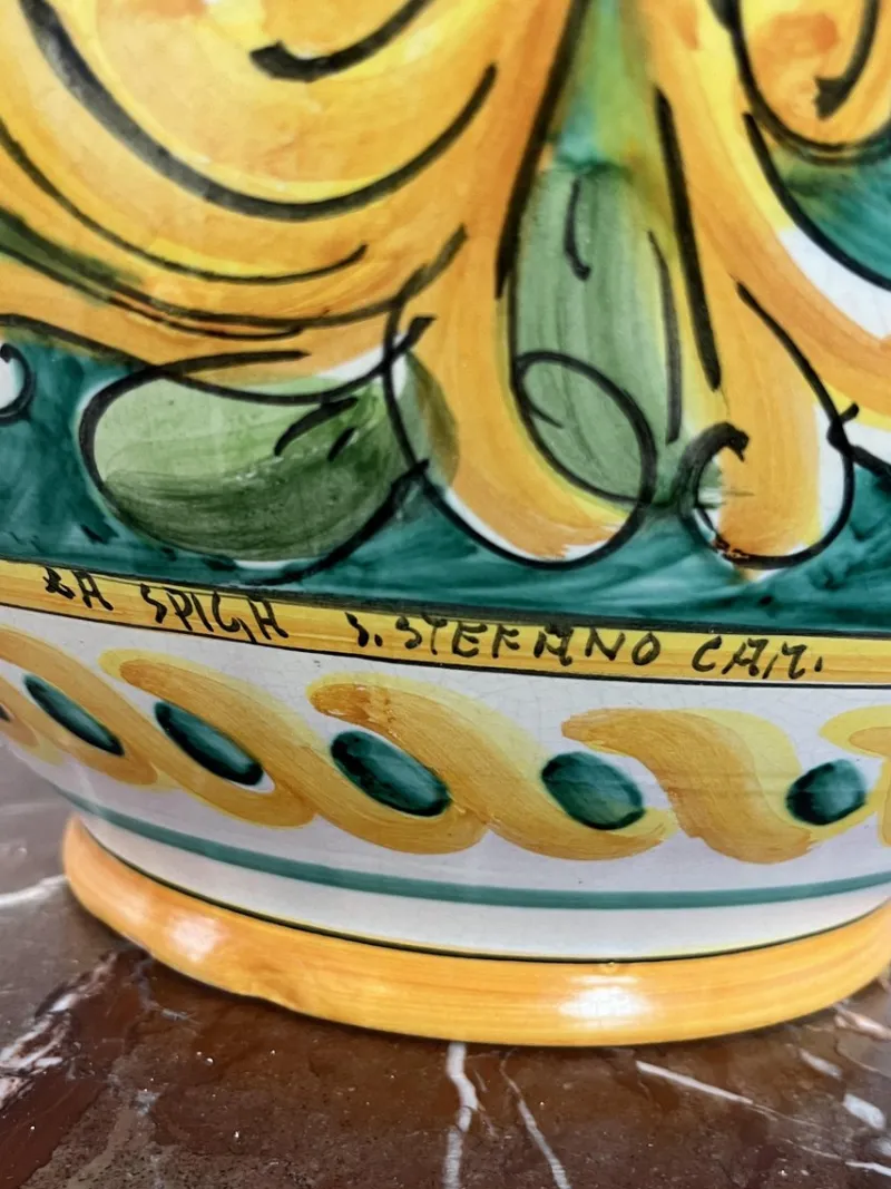 Pamono Large Sicilian Glazed Ceramic Cachepot from Santo Stefano Di Camastra, 1970s> Planters And Jardiniere