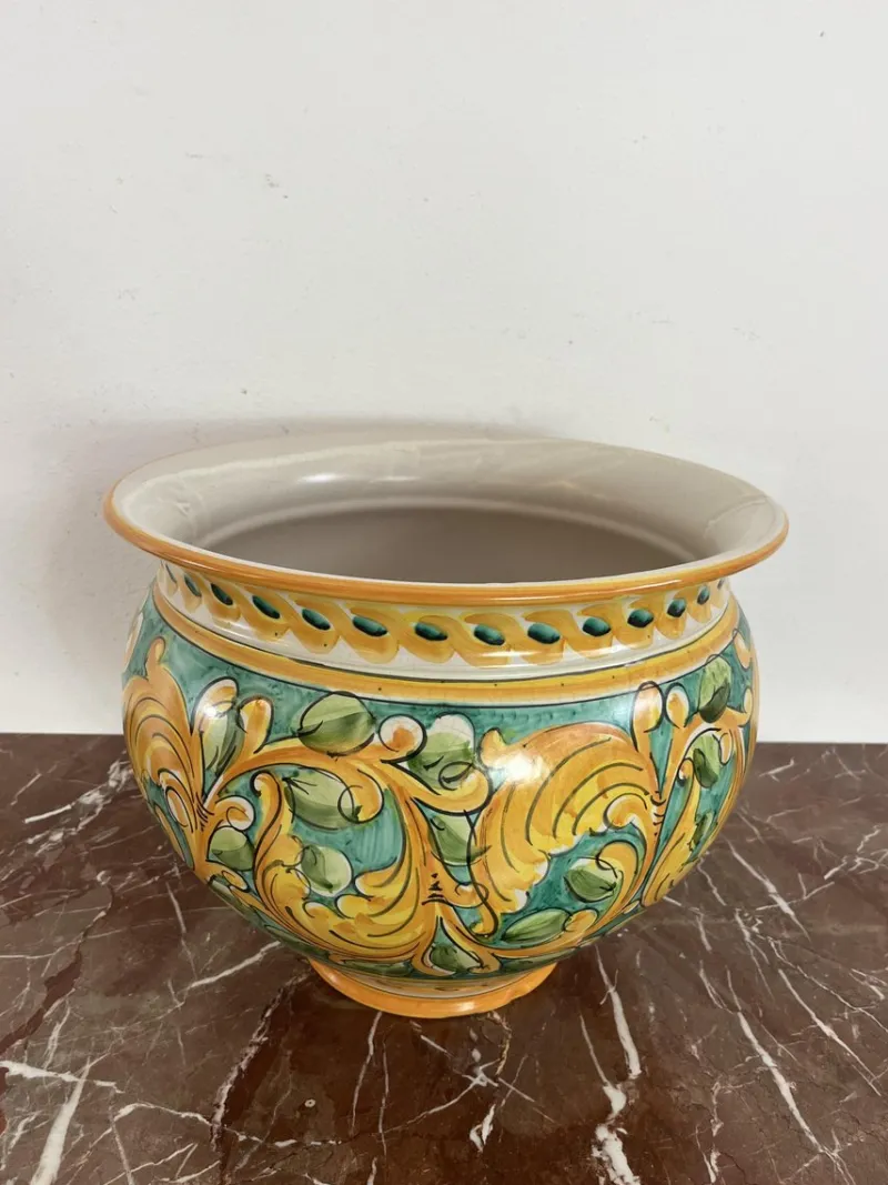 Pamono Large Sicilian Glazed Ceramic Cachepot from Santo Stefano Di Camastra, 1970s> Planters And Jardiniere