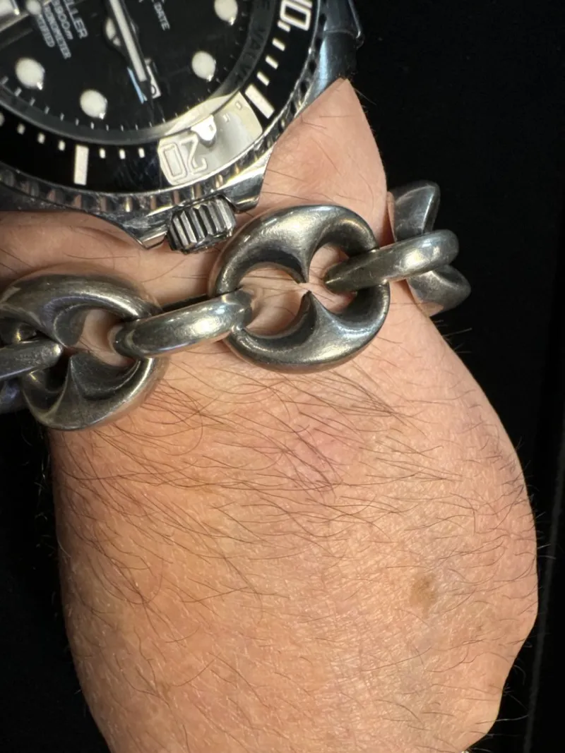 Pamono Large Silver Coffee Bean Mesh Bracelet from Crab Hallmarks, 1970s> Bracelets