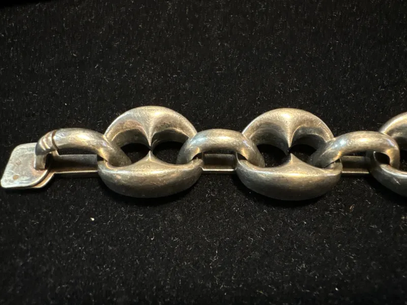 Pamono Large Silver Coffee Bean Mesh Bracelet from Crab Hallmarks, 1970s> Bracelets