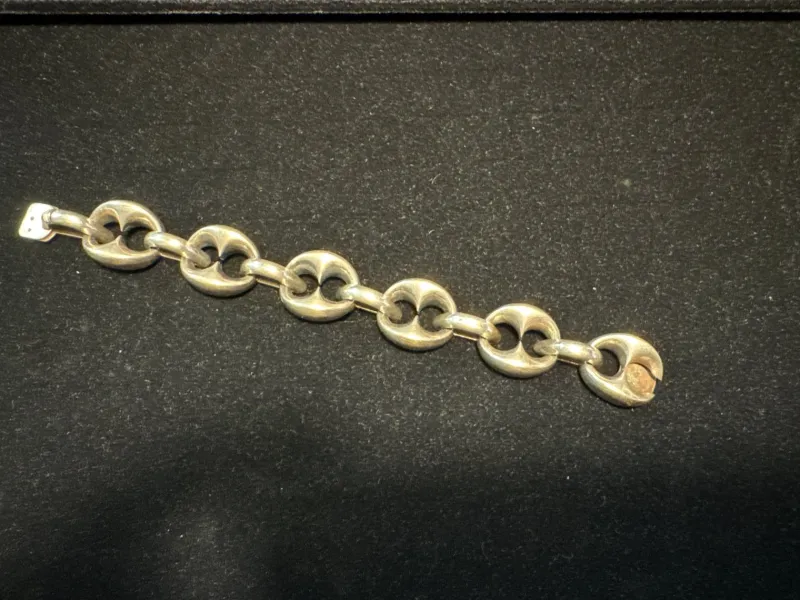 Pamono Large Silver Coffee Bean Mesh Bracelet from Crab Hallmarks, 1970s> Bracelets