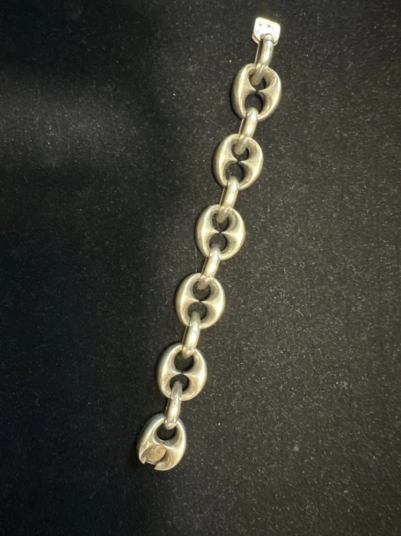 Pamono Large Silver Coffee Bean Mesh Bracelet from Crab Hallmarks, 1970s> Bracelets