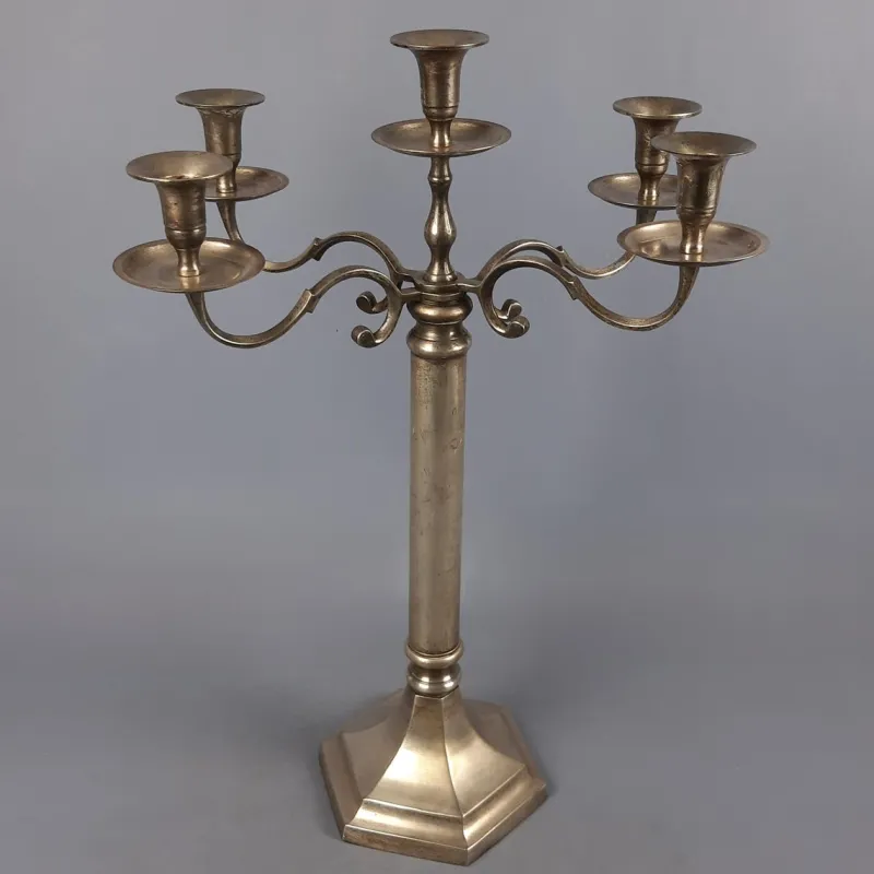 Pamono Large Silver Metal 5-Light Candelabra with Hexagonal Base, 1970s> Candleholders