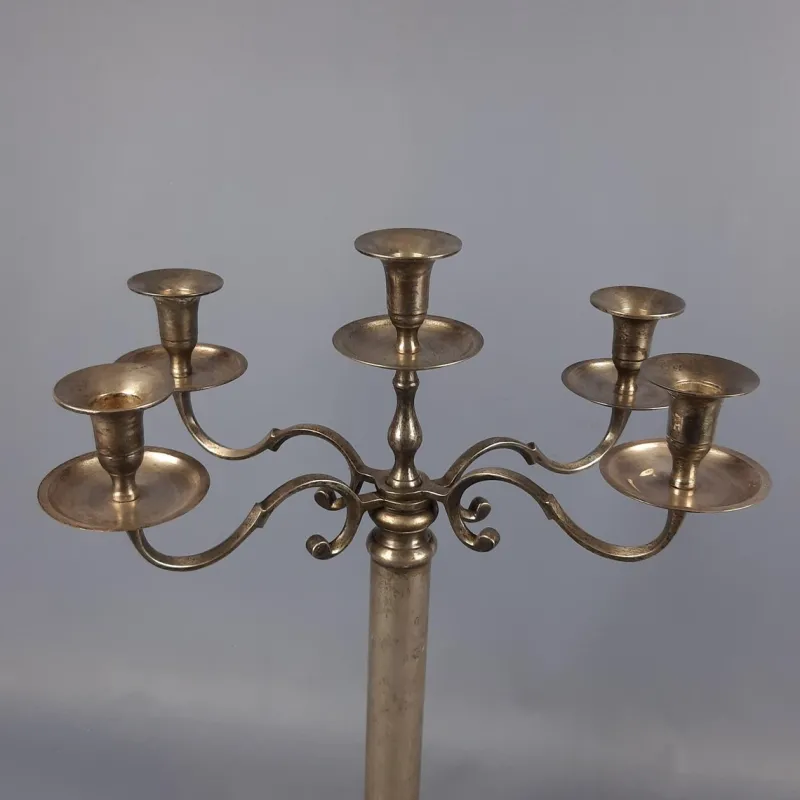 Pamono Large Silver Metal 5-Light Candelabra with Hexagonal Base, 1970s> Candleholders