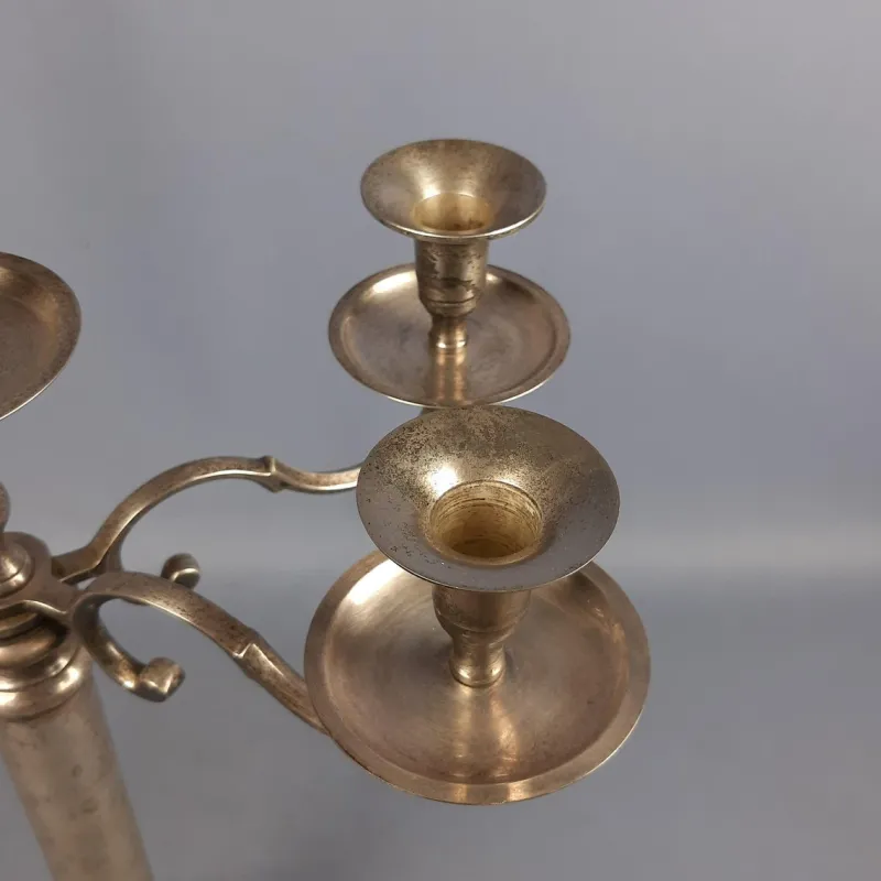 Pamono Large Silver Metal 5-Light Candelabra with Hexagonal Base, 1970s> Candleholders