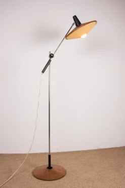 Pamono Large Steel and Teak Tilting Floor Lamp by Georges Frydman, 1960s><noscript><img width=