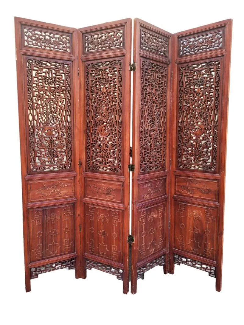 Sale Pamono Large 20th Century Screen in Carved Wood and Mirror, Asia