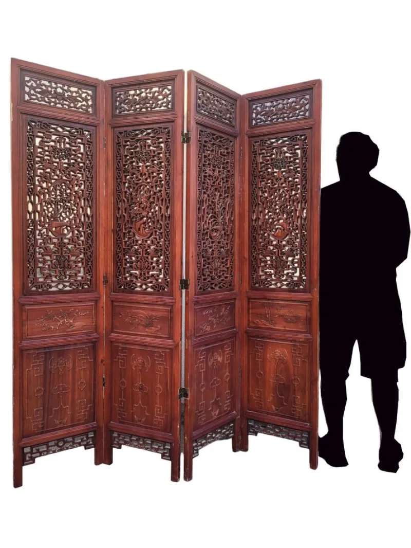 Sale Pamono Large 20th Century Screen in Carved Wood and Mirror, Asia