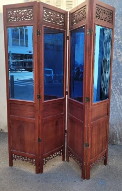 Sale Pamono Large 20th Century Screen in Carved Wood and Mirror, Asia