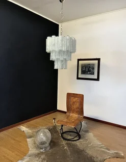 New Pamono Large Three-Tier Murano Glass Tube Chandelier with White Albaster, 1990s