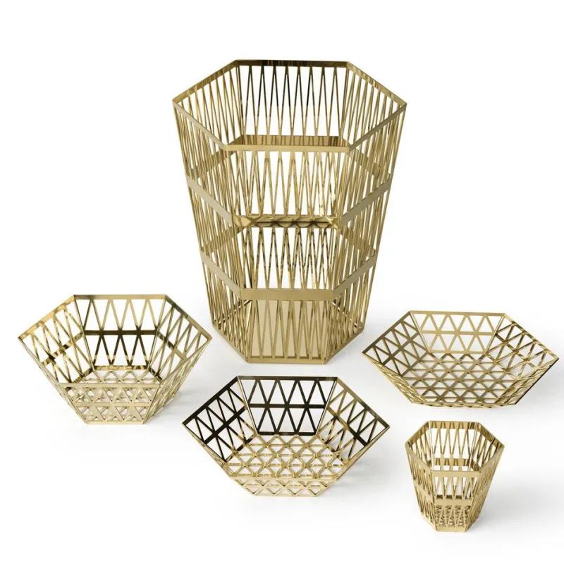 Pamono Large Tip Top Gold Basket by Richard Hutten> Trunks, Crates & Baskets