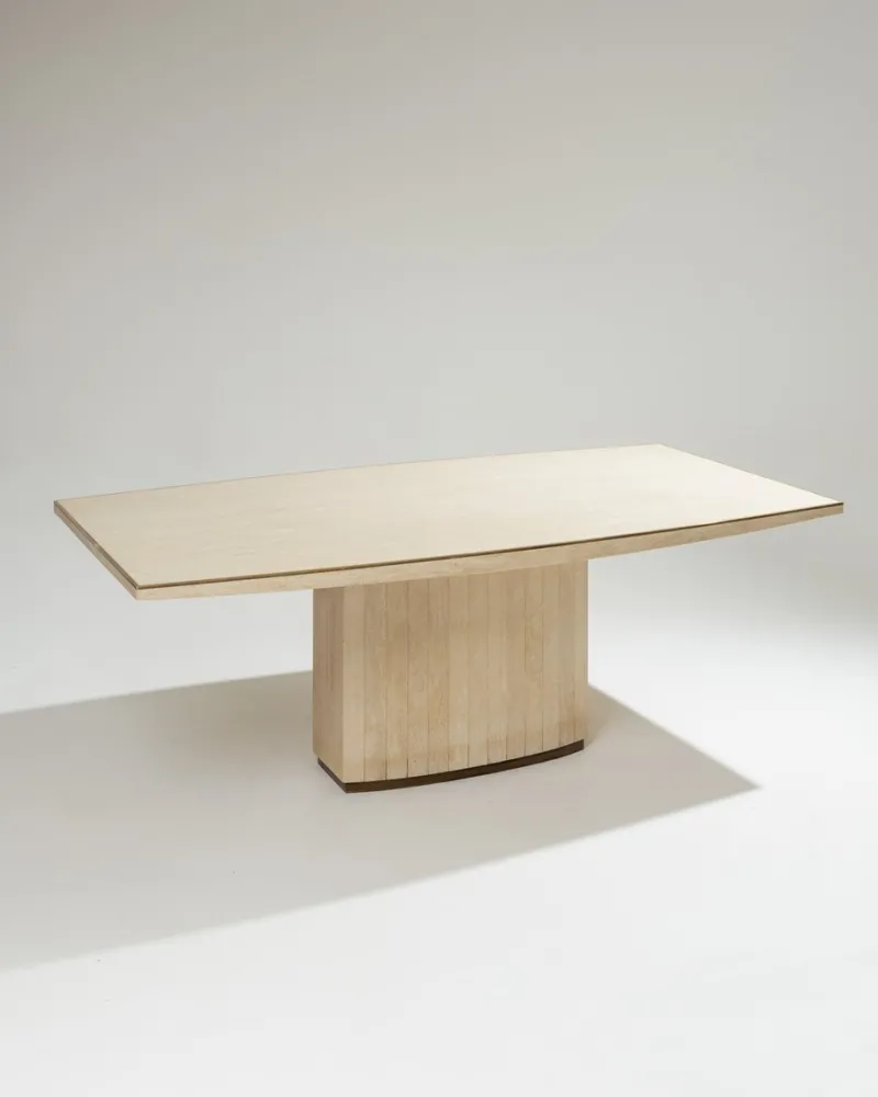 Sale Pamono Large Travertine and Brass Dining Table, 1970s