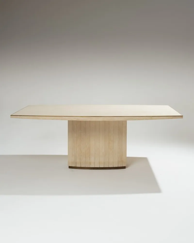 Sale Pamono Large Travertine and Brass Dining Table, 1970s