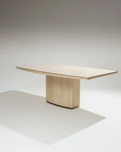 Sale Pamono Large Travertine and Brass Dining Table, 1970s