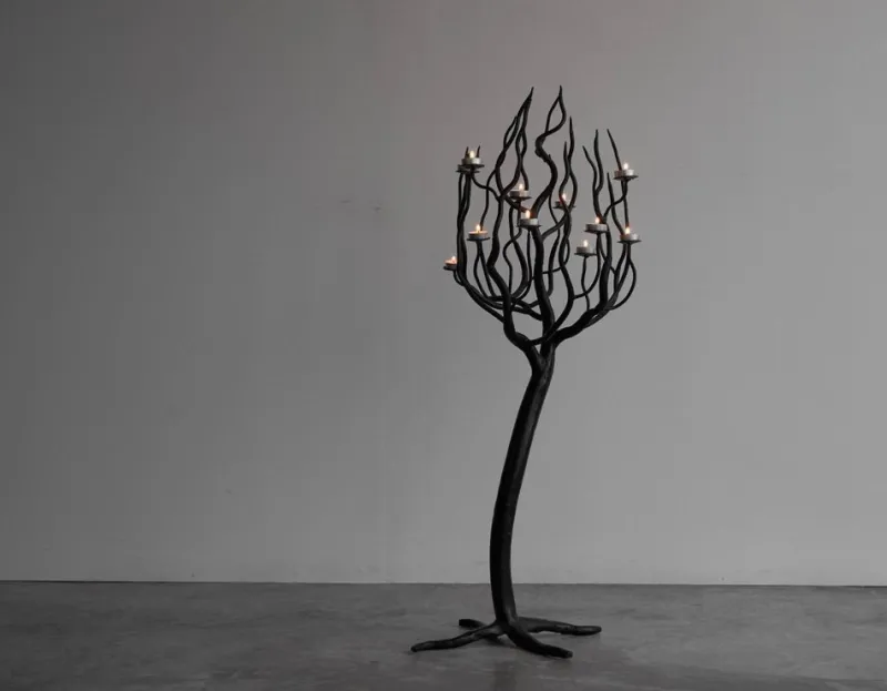 Sale Pamono Large Tree Shaped Candleholder in Hand Forged Steel, 1960s