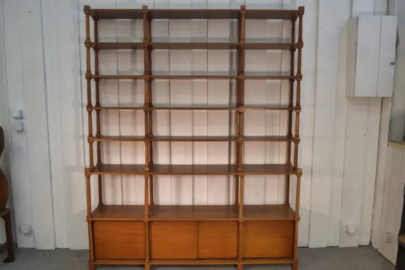 Pamono Large Turned Wood Bookcase, 1970s> Shelves & Wall Units