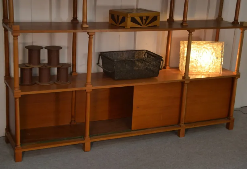 Pamono Large Turned Wood Bookcase, 1970s> Shelves & Wall Units